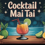 cocktail mai tai sur bar tiki avec agrumes et menthe