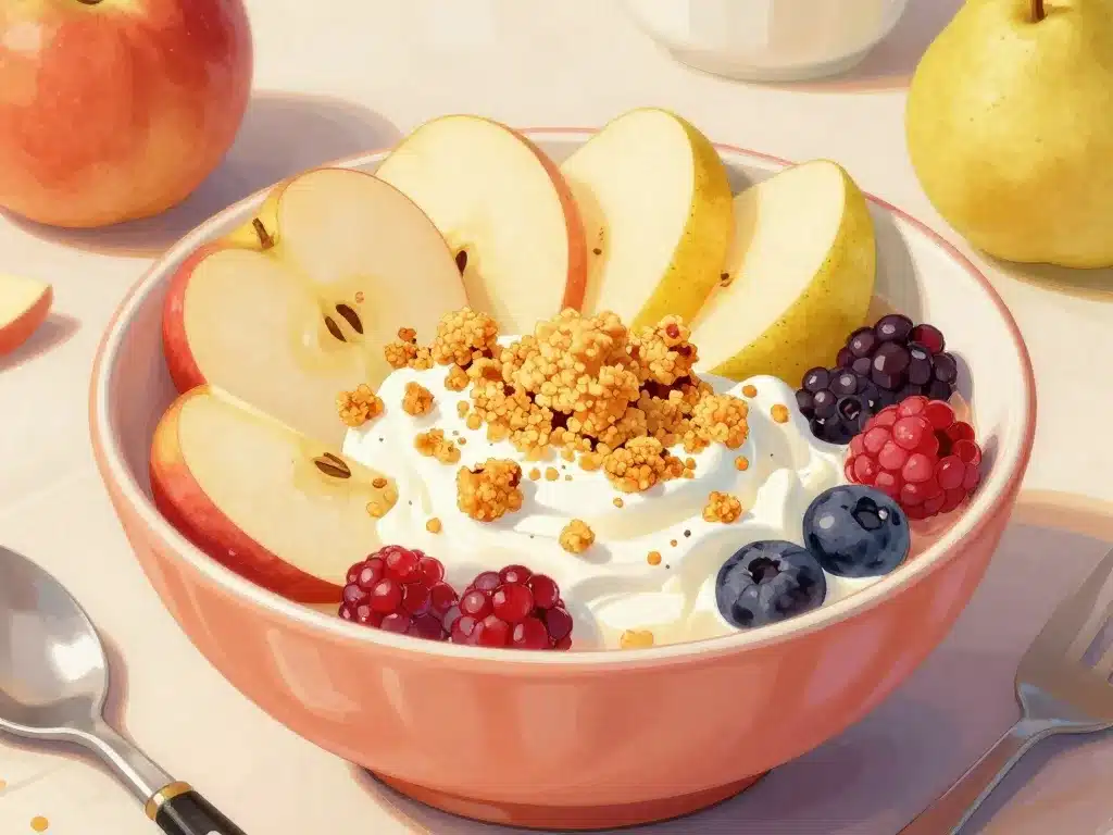 bol fruits crumble sans beurre avec yaourt et topping doré