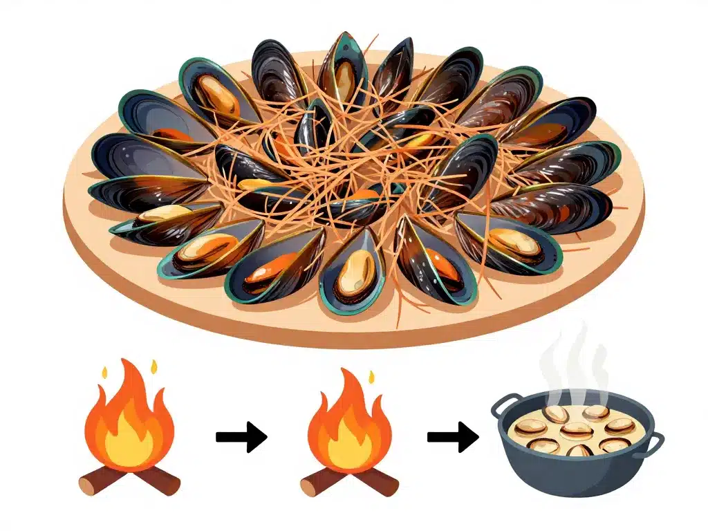 Schéma étapes eclade cuisson moules