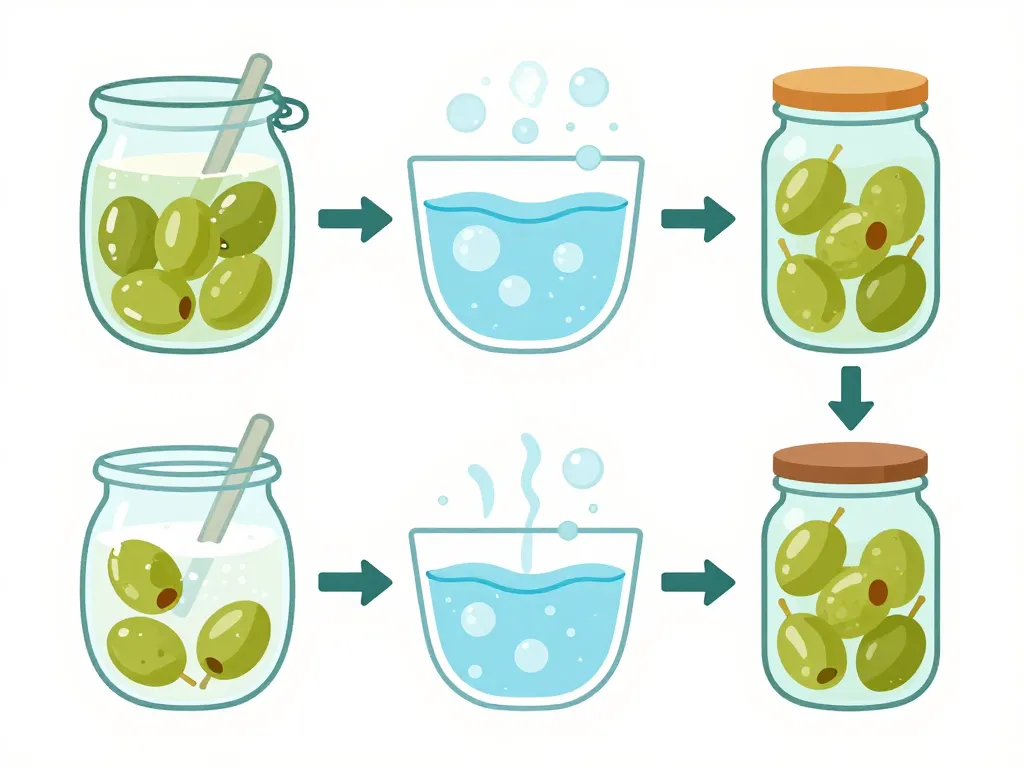 Schéma étapes préparation olives vertes bicarbonate de soude