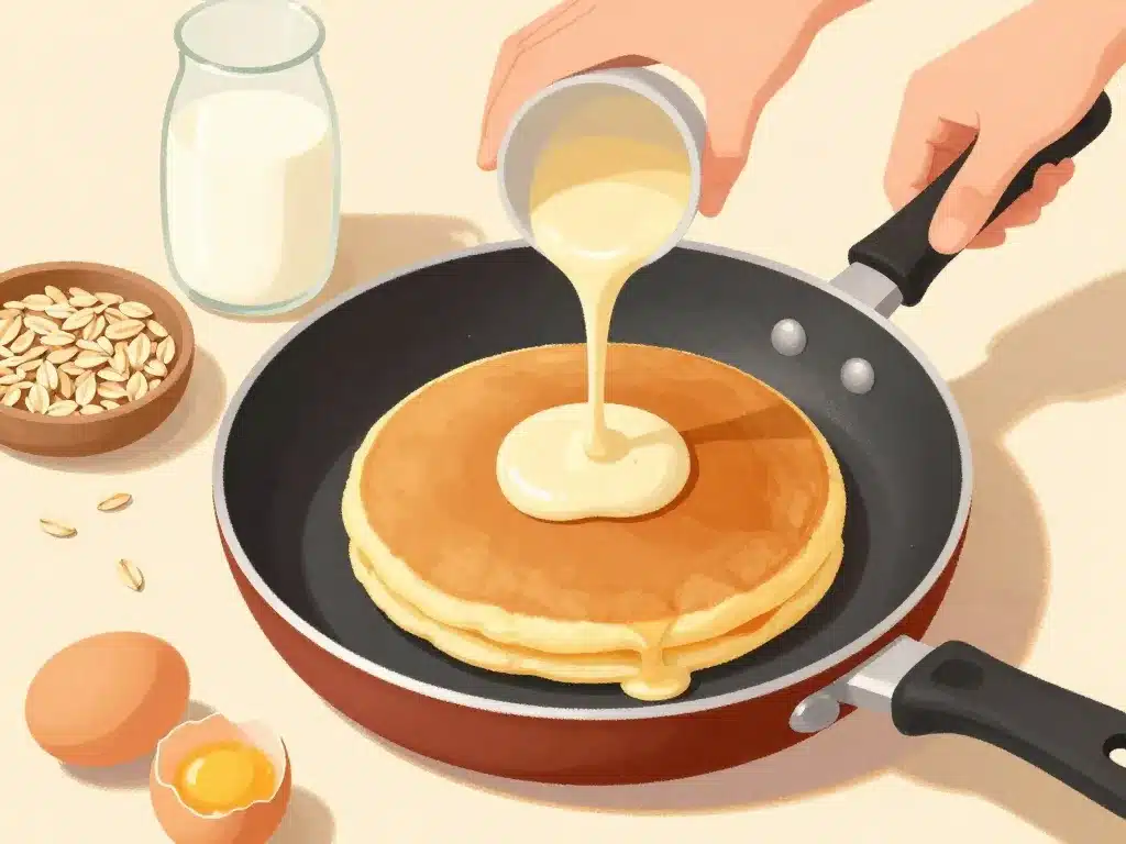 Préparation galette aux flocons d'avoine moelleuse à la poêle