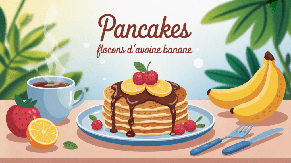 pancake flocon d avoine banane regime assiette avec fruits rouges et cafe