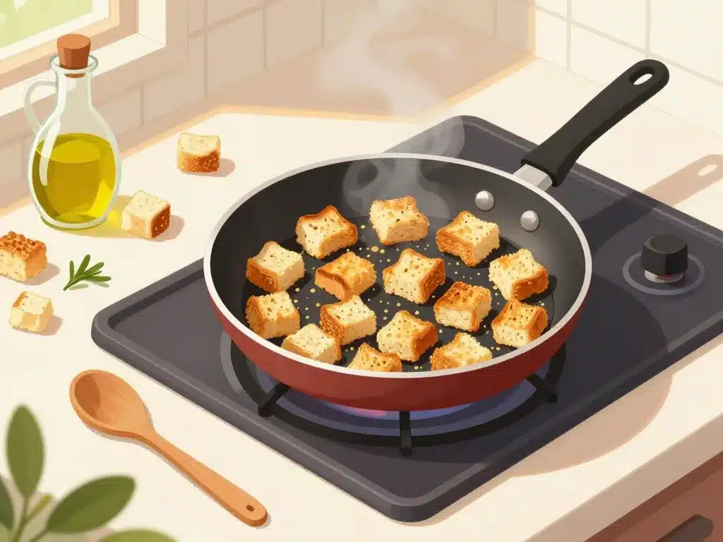 Recette croûtons à la poêle cuisson à la poêle dorée