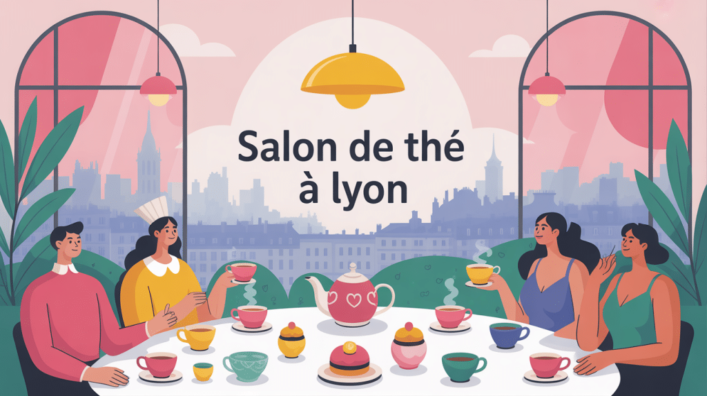 Scène conviviale salon de thé Lyon ambiance chaleureuse