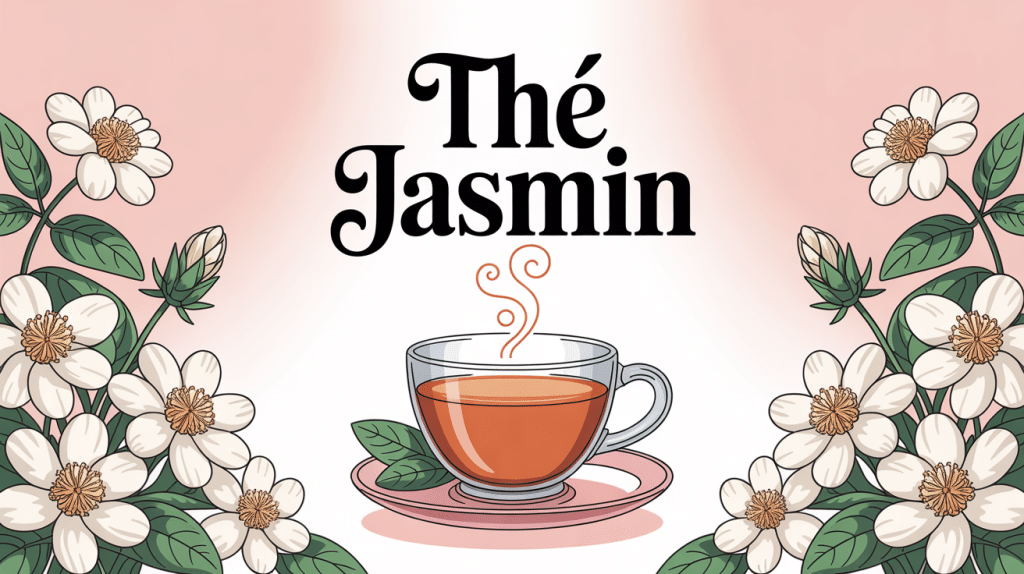 Illustration raffinée tea jasmin avec tasse et fleurs