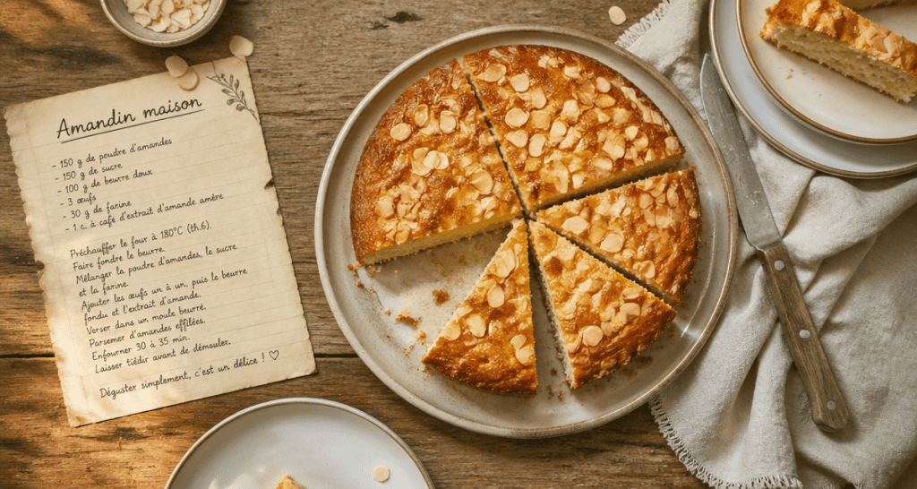 amandin recette maison moelleux tranché sur table rustique
