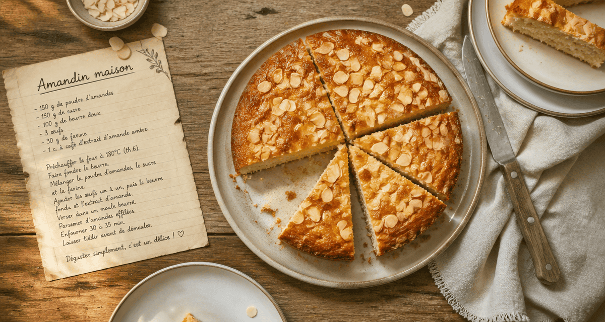 amandin recette maison moelleux tranché sur table rustique