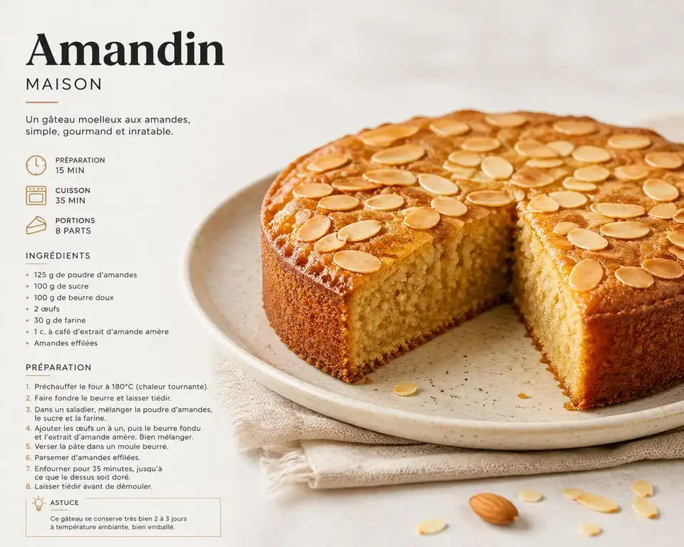 Amandin maison, gâteau aux amandes moelleux et doré
