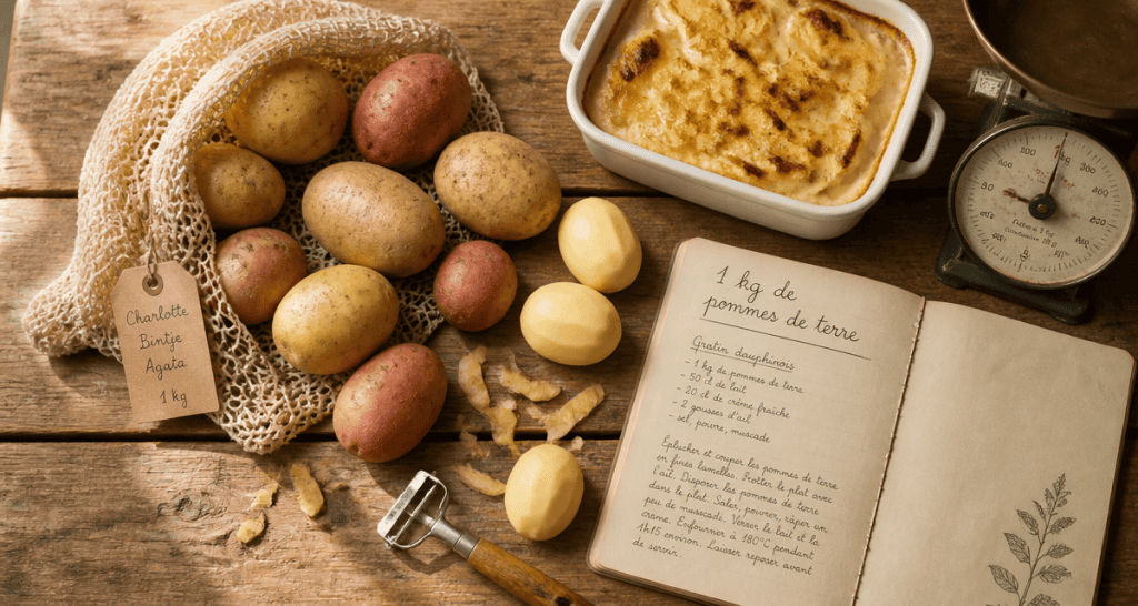 1 kg de pommes de terre variées sur table
