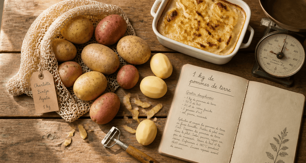1 kg de pommes de terre variées sur table