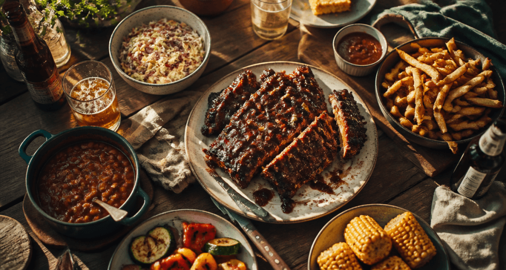 Accompagnement ribs et grillades sur table estivale