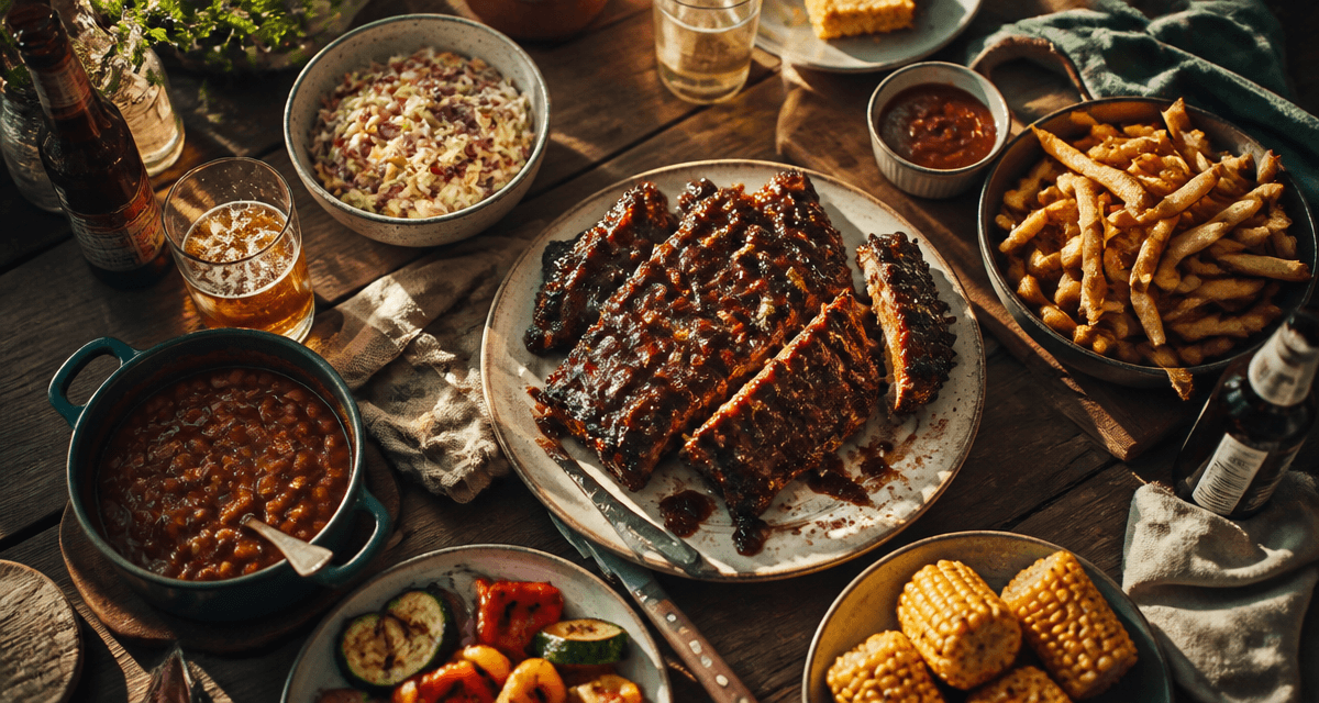 Accompagnement ribs et grillades sur table estivale