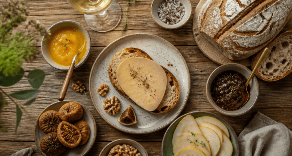 avec quoi servir le foie gras sur pain, chutney, fruits