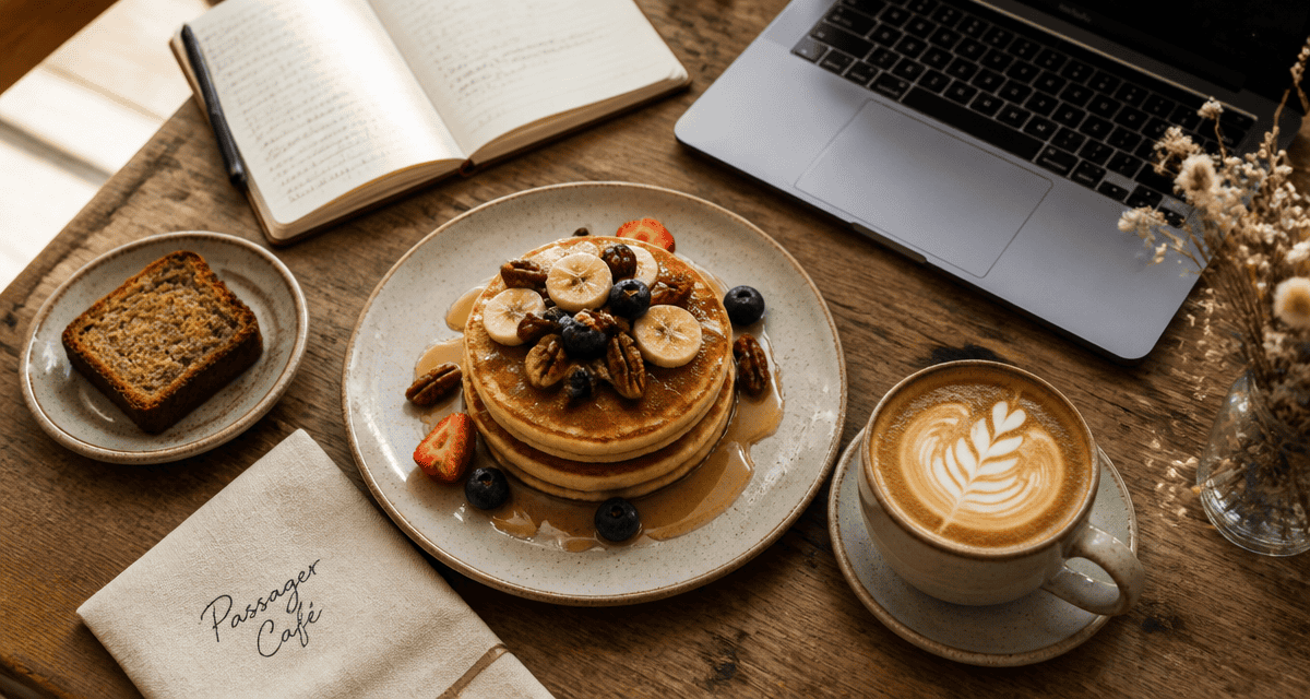 Brunch Passager Cafe pancakes flat white