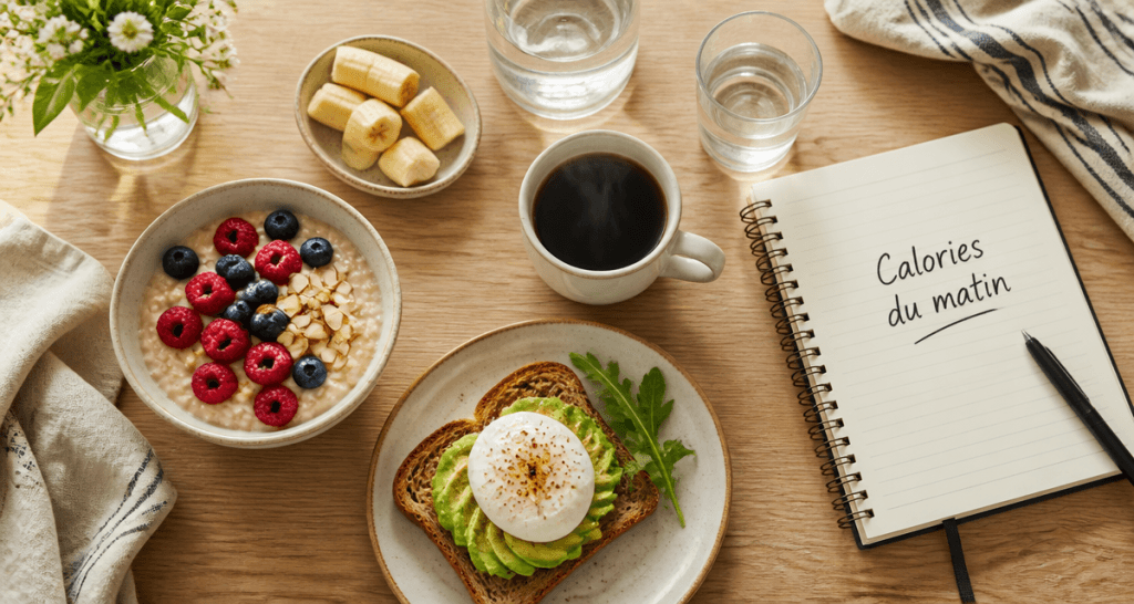 calories au petit dejeuner sur table equilibree