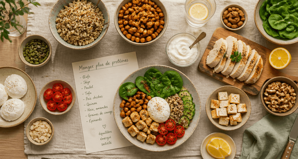 comment manger plus de proteines aliments variés sur table