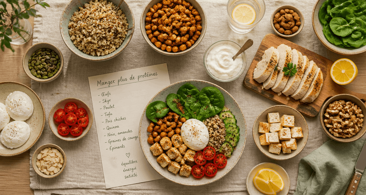 comment manger plus de proteines aliments variés sur table