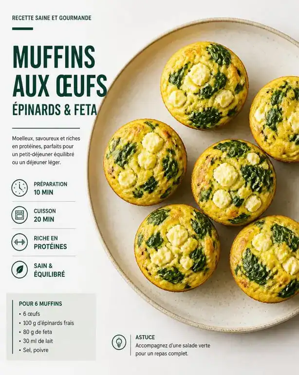 Muffins aux œufs, épinards et feta pour un petit-déjeuner salé à préparer la veille