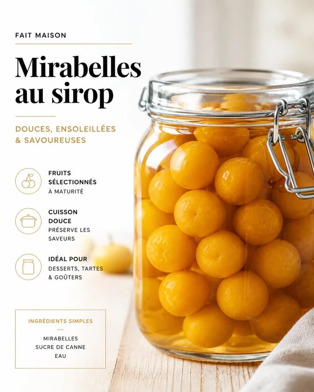 Bocaux de mirabelles au sirop sans stérilisation prêts pour l'hiver