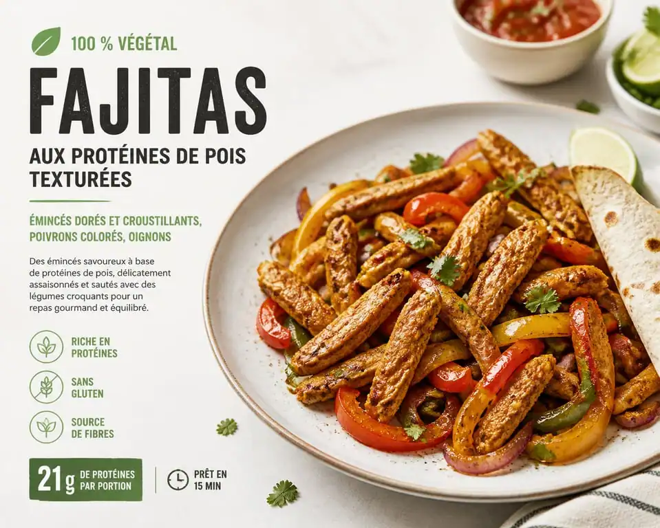 Fajitas aux protéines de pois texturées, émincés végétaux croustillants