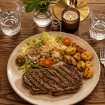 halal restaurant à proximité table dressée steak