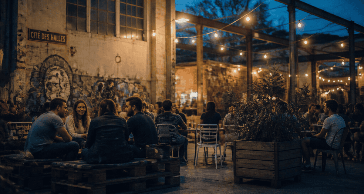 Scène de vie à la Cité des Halles Lyon en soirée