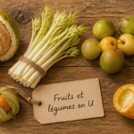 Légume fruit en U, six variétés rares sur table