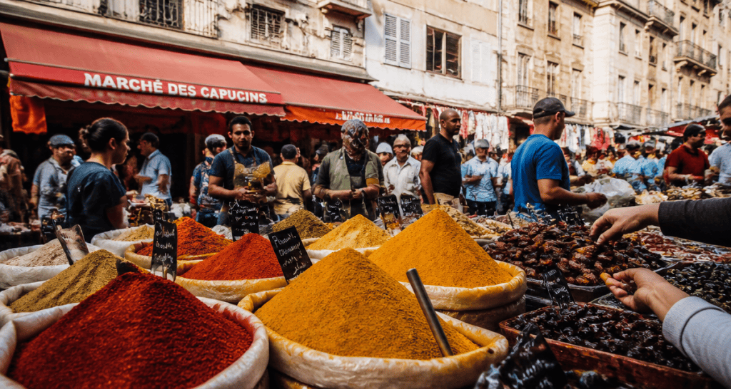 marché noailles étal épices foule marseille