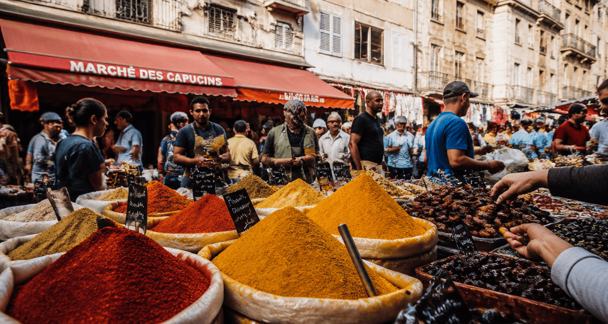 marché noailles étal épices foule marseille