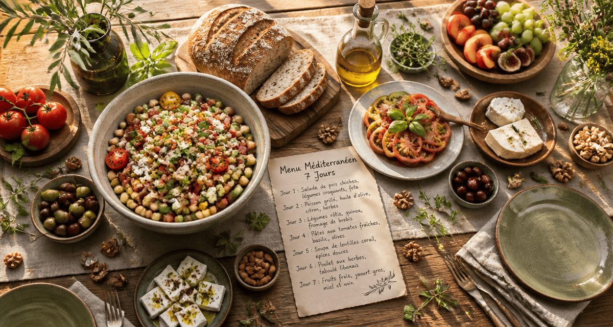 menu type regime mediterraneen plats variés table