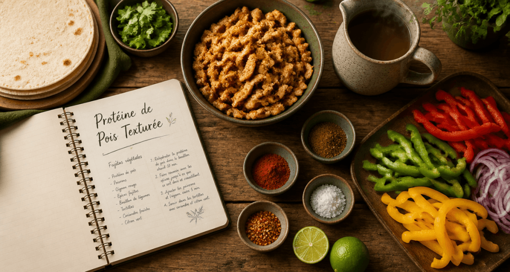 proteine de pois texture, ingrédients fajitas végétales