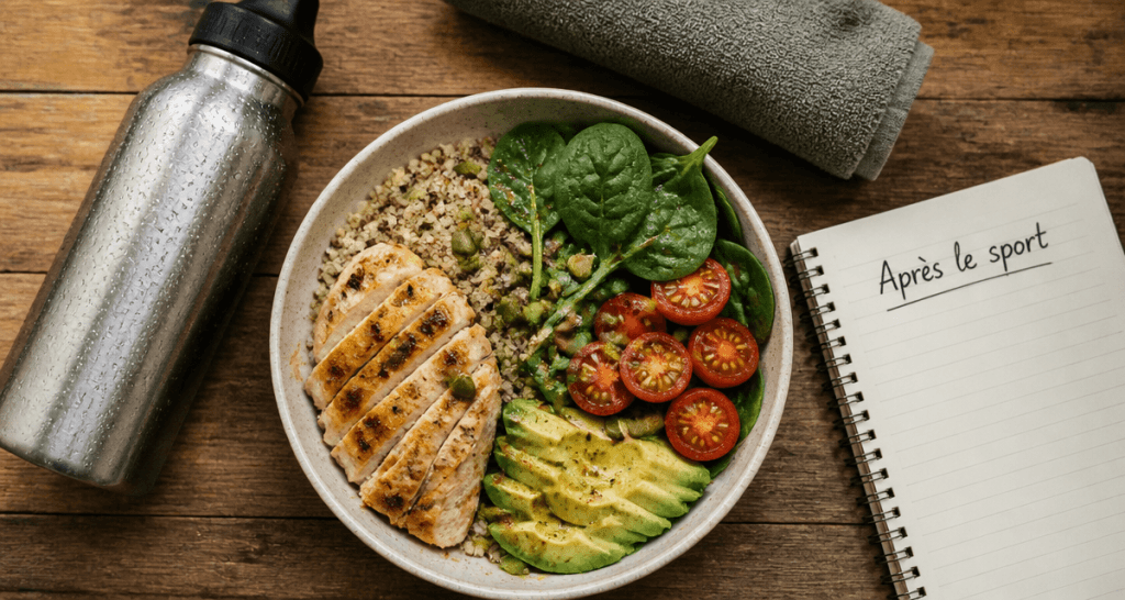 que manger apres le sport bol quinoa poulet avocat