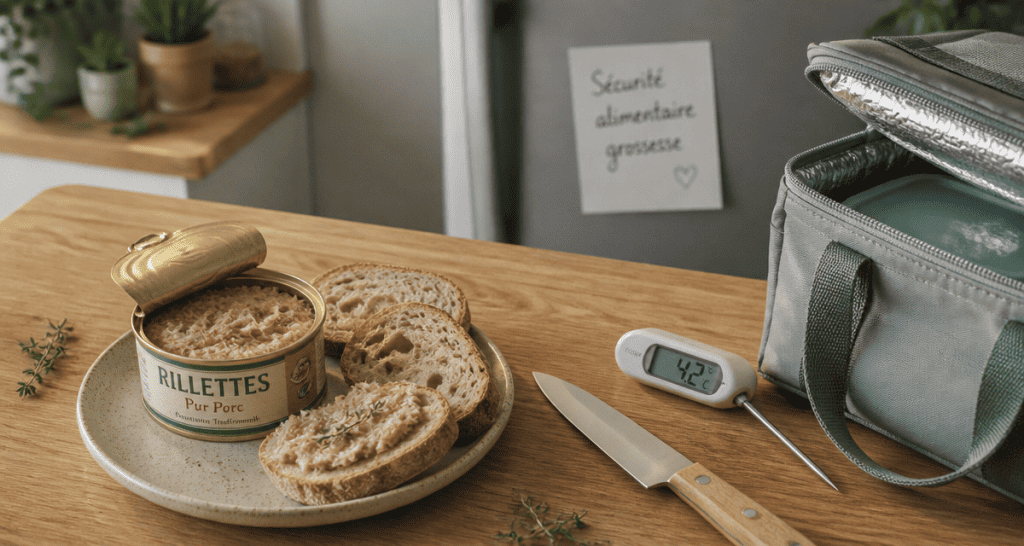 Rillette industrielle et grossesse sur plan de travail