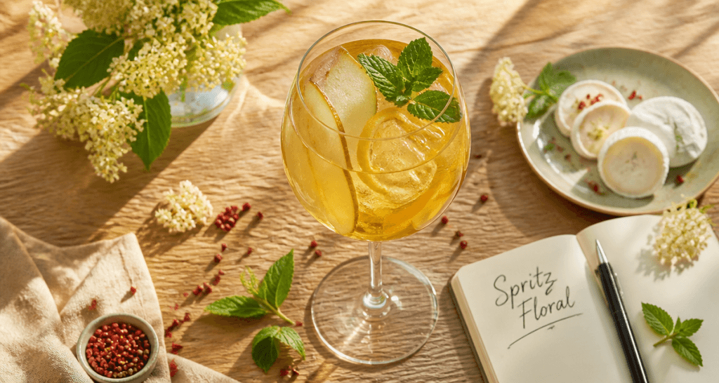 Spritz Aperol St Germain sur table apéritif