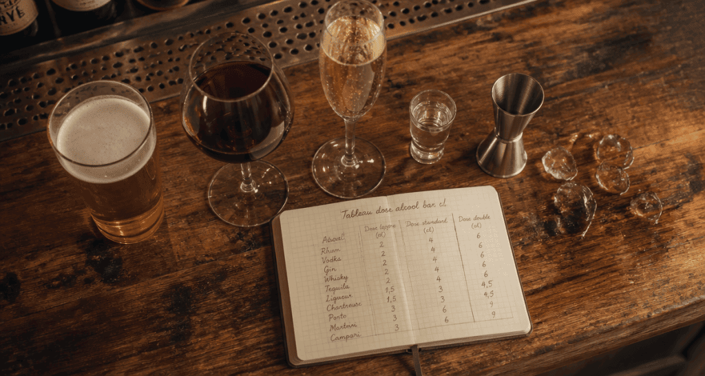 tableau dose alcool bar cl sur comptoir