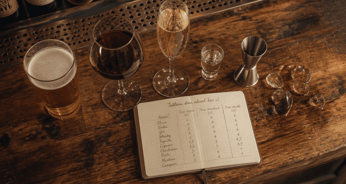 tableau dose alcool bar cl sur comptoir