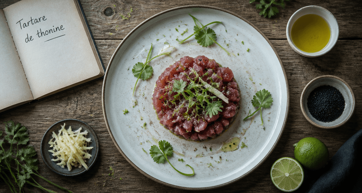 Plat de thonine crue en tartare sur assiette