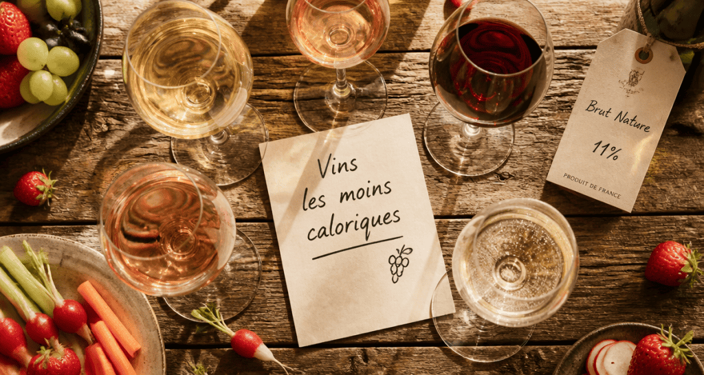 verres de vin le moins calorique sur table avec fiche titre