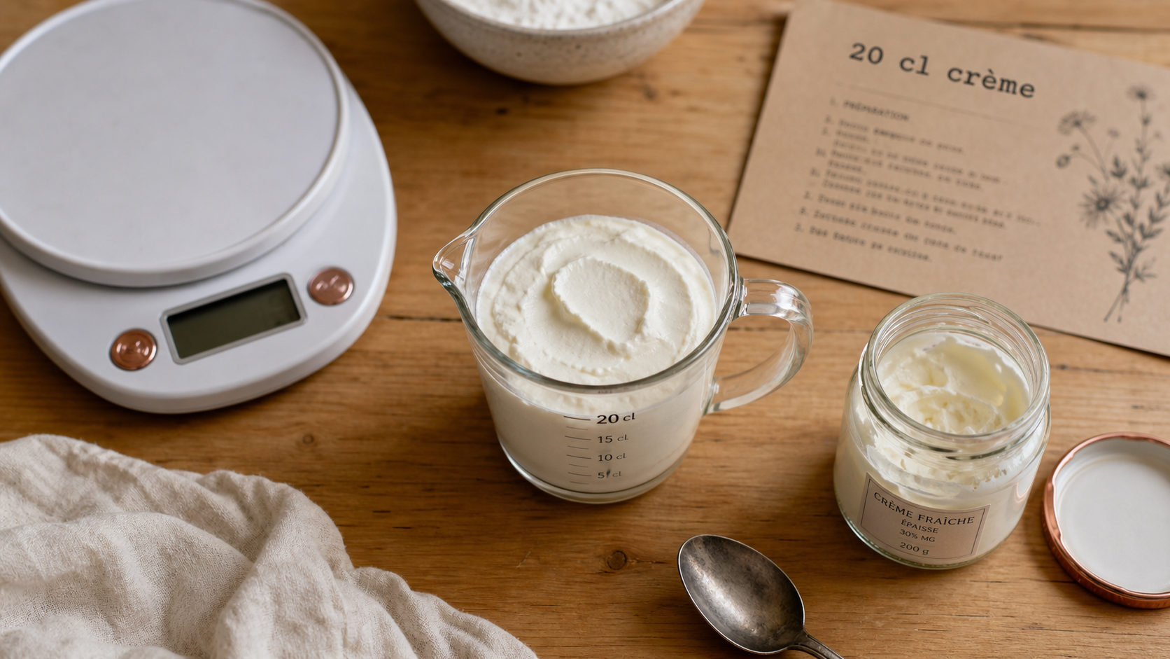20 cl crème fraîche épaisse en gramme, verre doseur