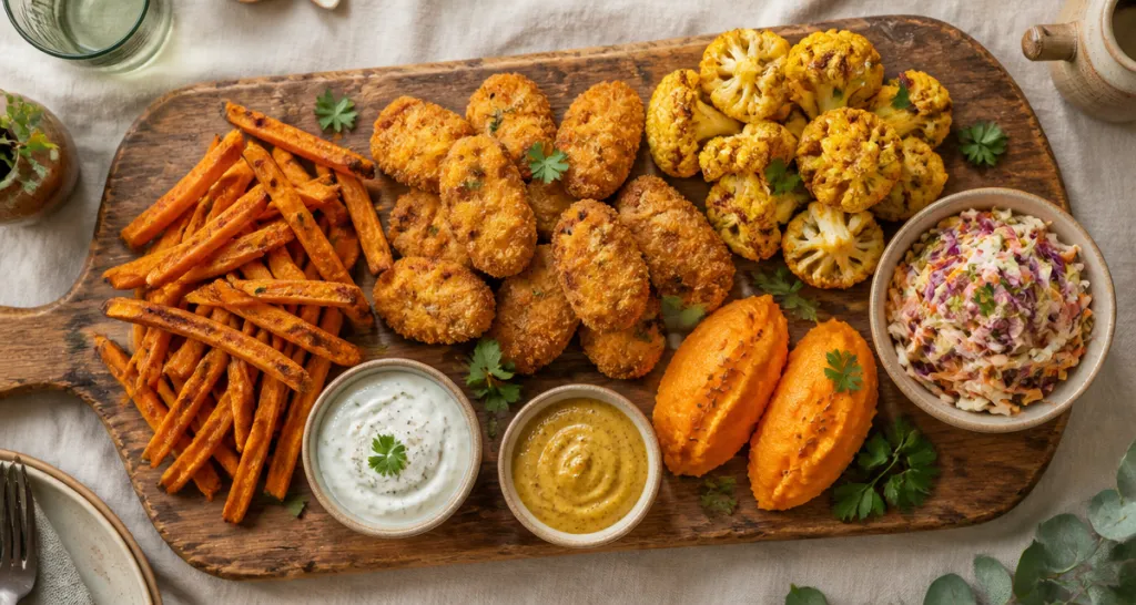 accompagnement nuggets avec légumes et sauces