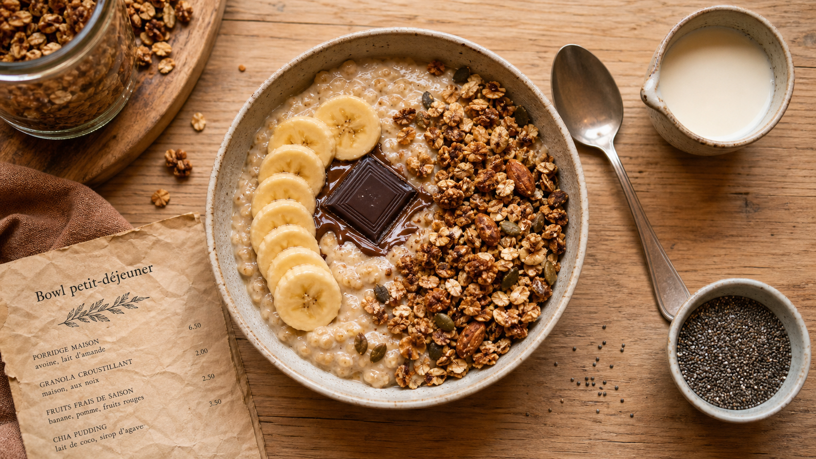 Bowl petit dej express : porridge, banane et granola