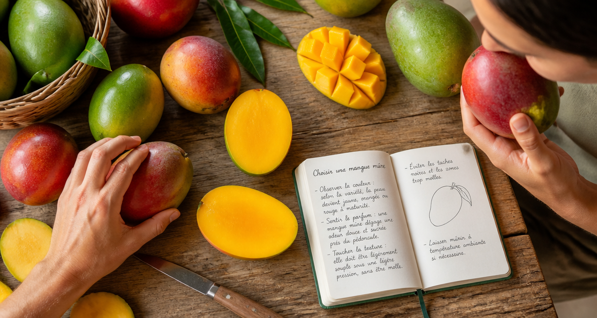 Variétés de mangue mure sur table en bois