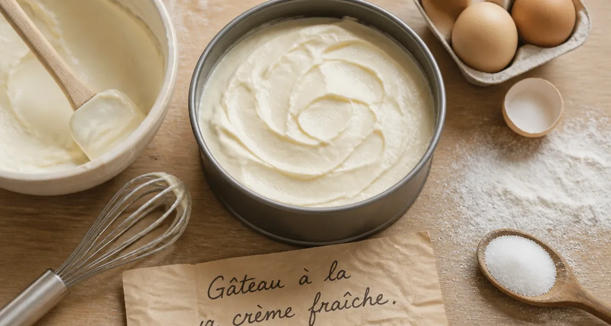 Dessert crème fraîche rapide, moule et crème sur table en bois