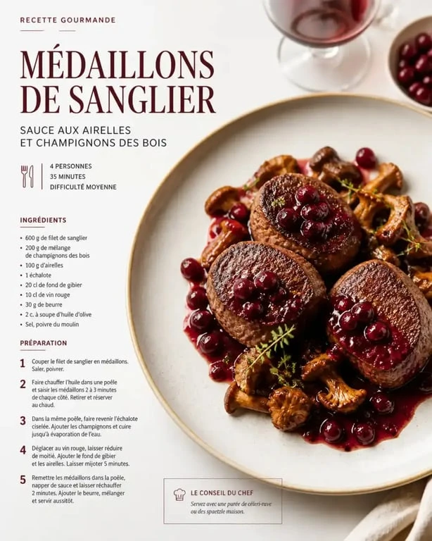 Médaillons de sanglier poêlés aux airelles, une recette savoureuse pour savoir comment faire cuire du sanglier à la poêle.