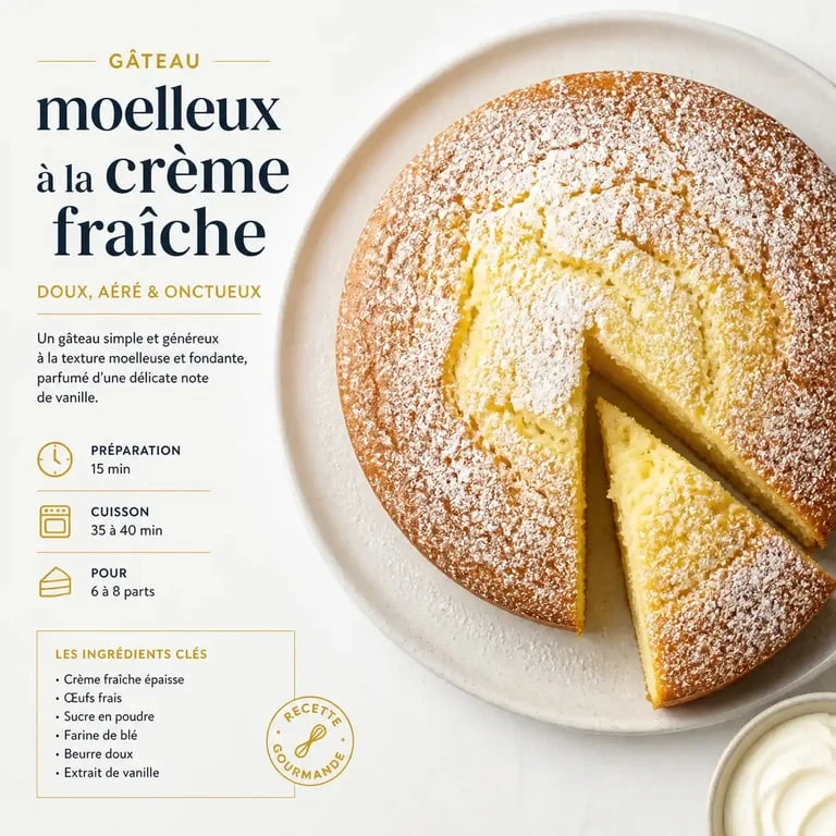 Gâteau moelleux à la crème fraîche rapide et gourmand