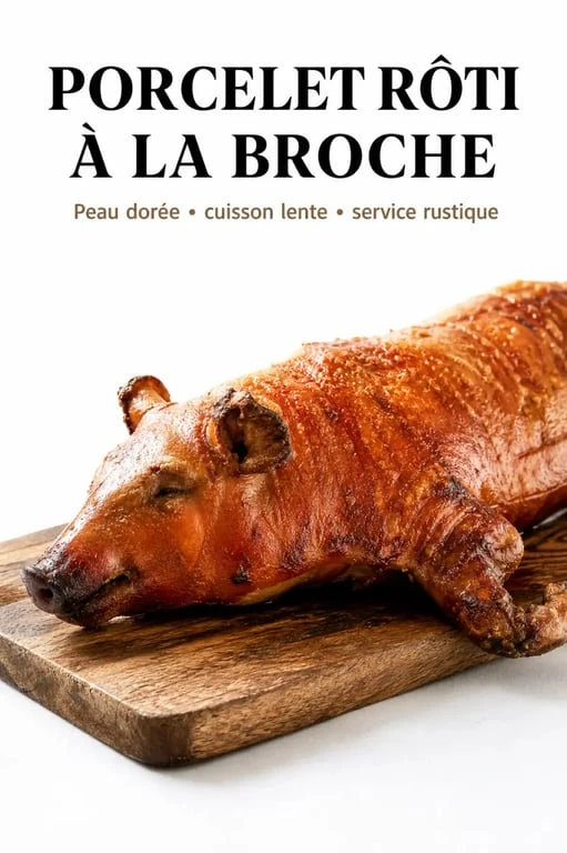 Porcelet à la broche rôti et croustillant prêt à être servi