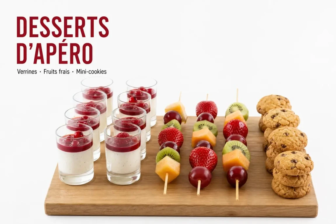Assortiment de desserts pour apéro dînatoire présentés sur un plateau