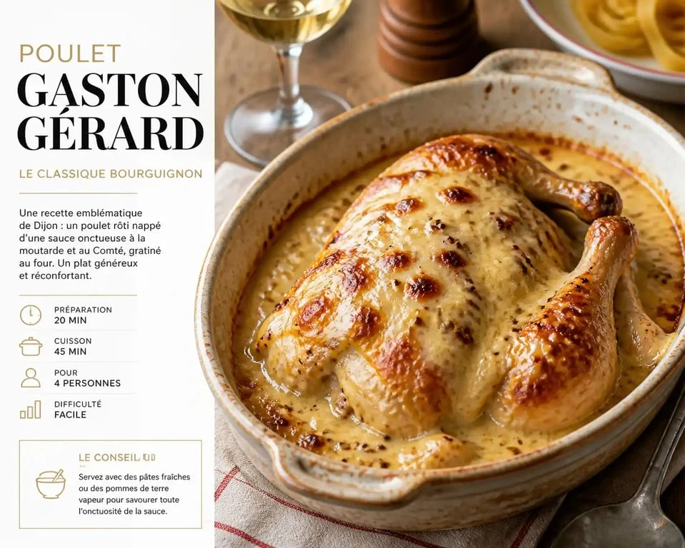 Recette poulet Gaston Gérard façon Cyril Lignac, plat gratiné au comté et sauce moutarde