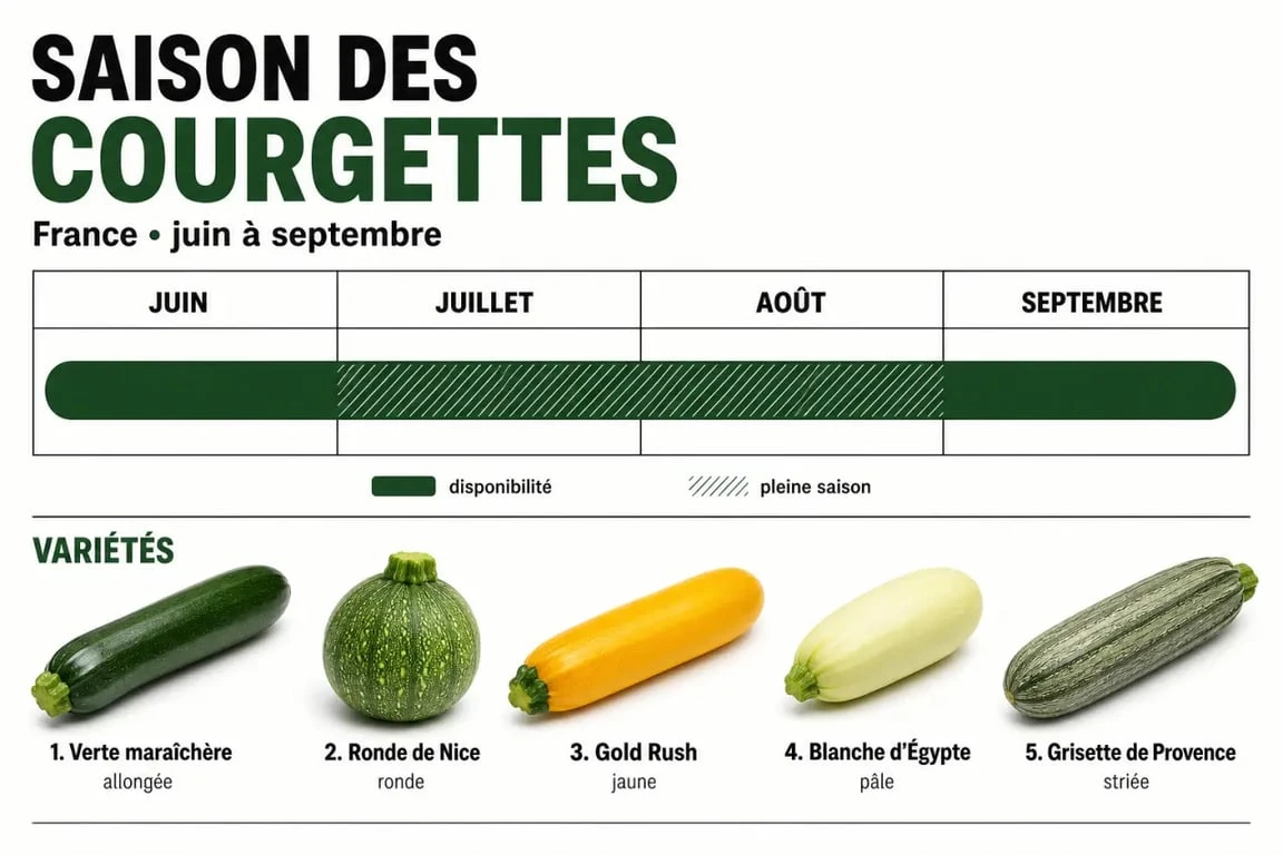 Calendrier de saisonnalité et variétés de courgettes en France