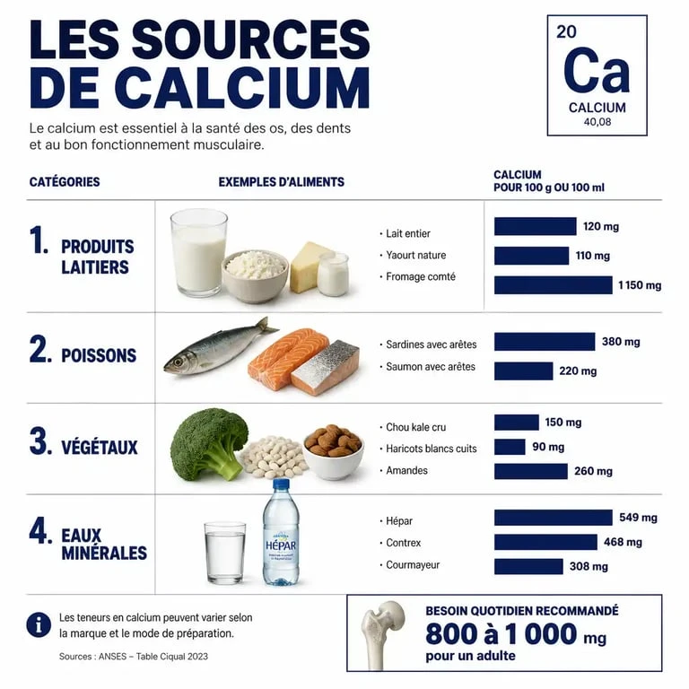 Infographie des aliments riches en calcium pour une alimentation équilibrée